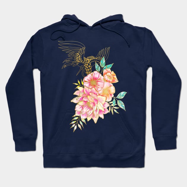 Gilded Peonies and Crane Hoodie by Gingerlique